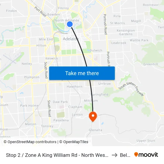 Stop 2 / Zone A King William Rd - North West side to Belair map