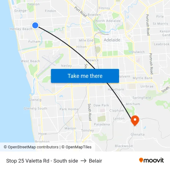 Stop 25 Valetta Rd - South side to Belair map