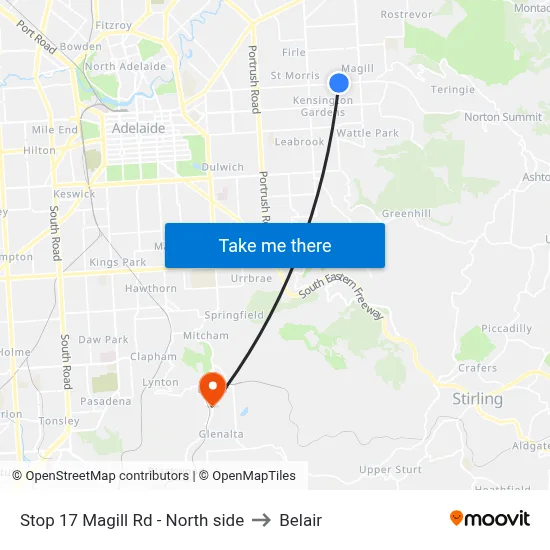Stop 17 Magill Rd - North side to Belair map