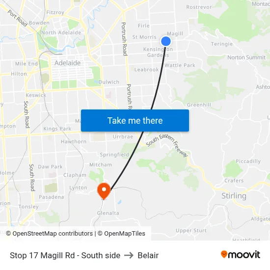 Stop 17 Magill Rd - South side to Belair map
