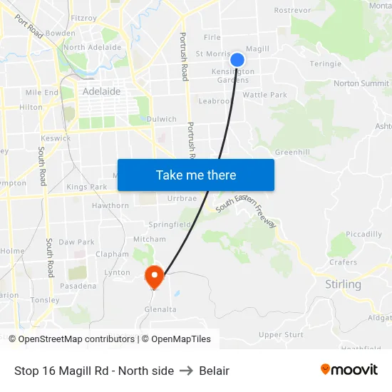 Stop 16 Magill Rd - North side to Belair map