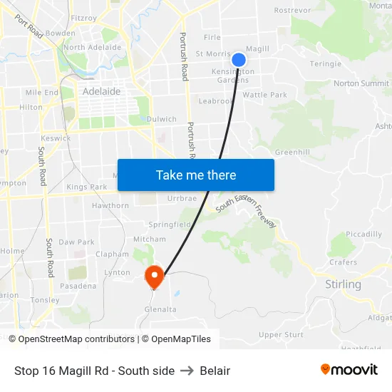 Stop 16 Magill Rd - South side to Belair map