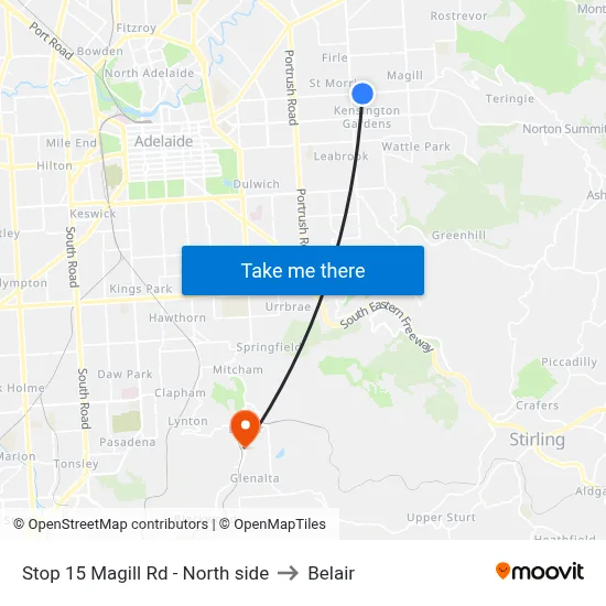 Stop 15 Magill Rd - North side to Belair map