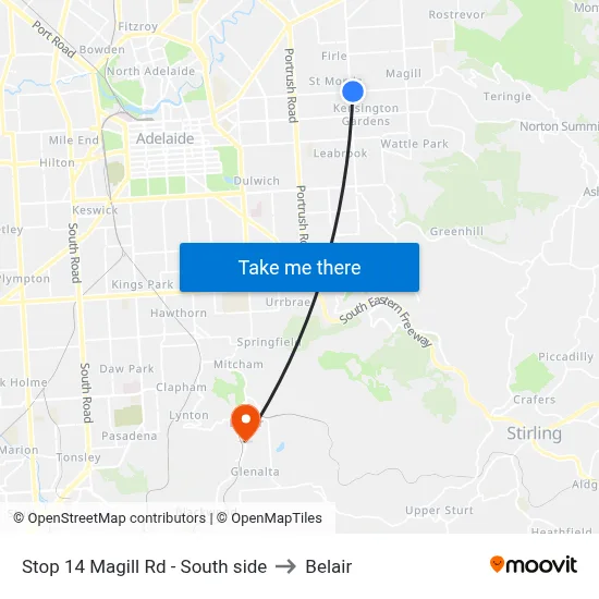 Stop 14 Magill Rd - South side to Belair map