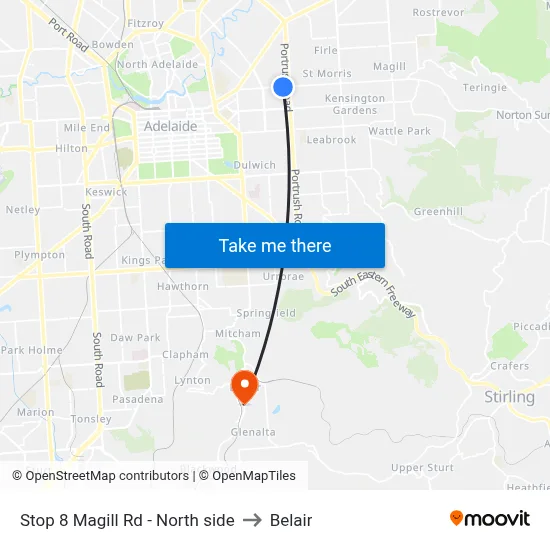 Stop 8 Magill Rd - North side to Belair map