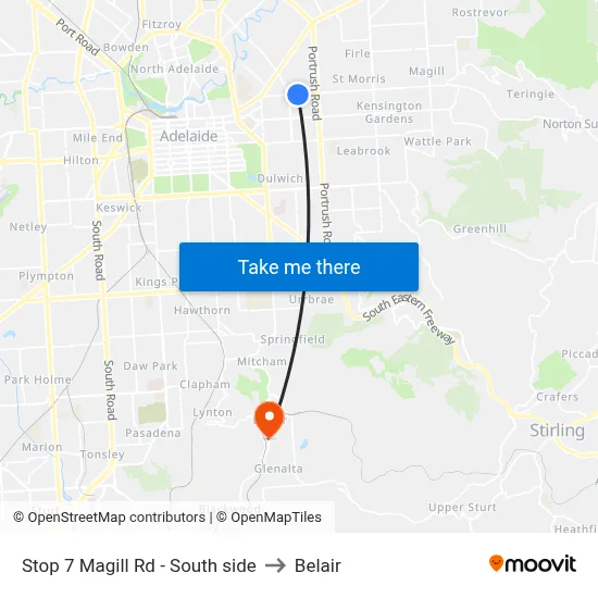 Stop 7 Magill Rd - South side to Belair map