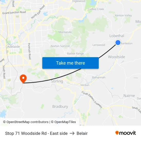 Stop 71 Lobethal Woodside Rd - North side to Belair map