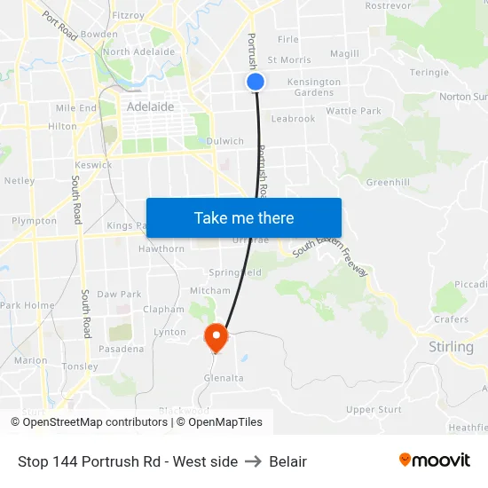 Stop 144 Portrush Rd - West side to Belair map