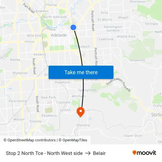 Stop 2 North Tce - North West side to Belair map