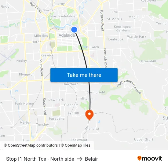 Stop I1 North Tce - North side to Belair map