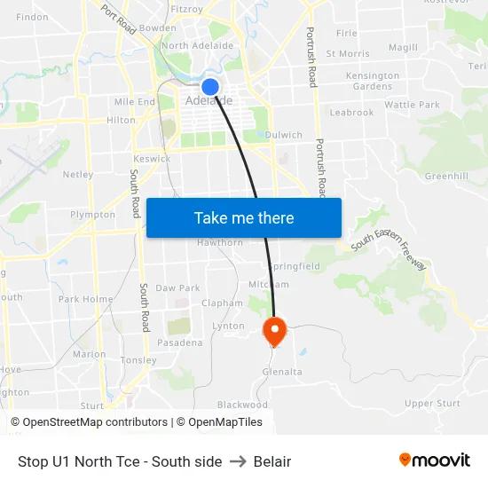 Stop U1 North Tce - South side to Belair map