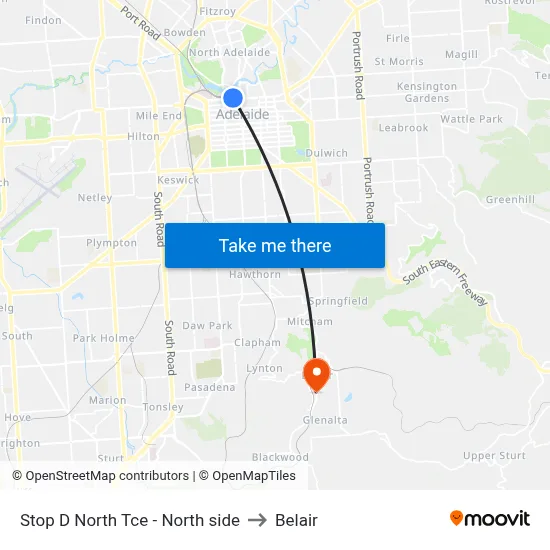 Stop D North Tce - North side to Belair map