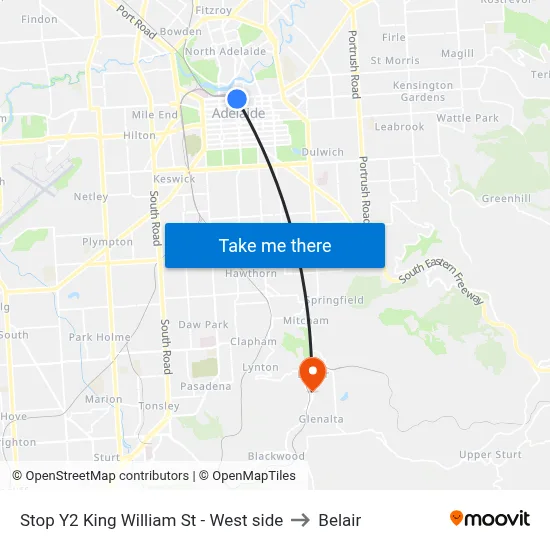 Stop Y2 King William St - West side to Belair map