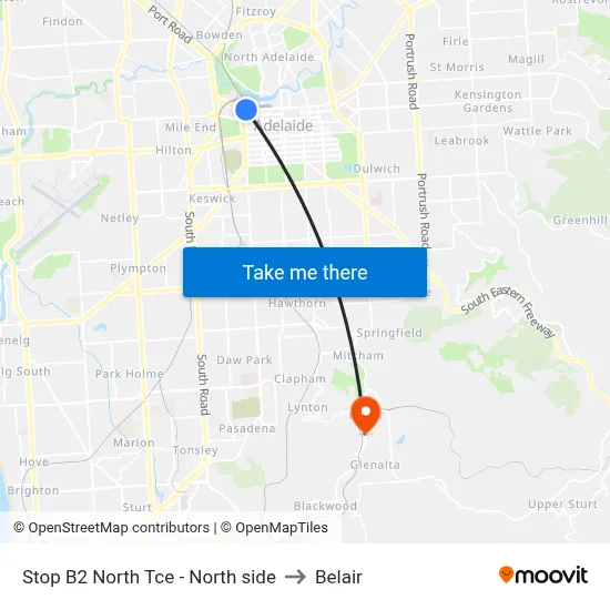 Stop B2 North Tce - North side to Belair map