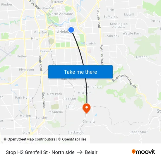 Stop H2 Grenfell St - North side to Belair map