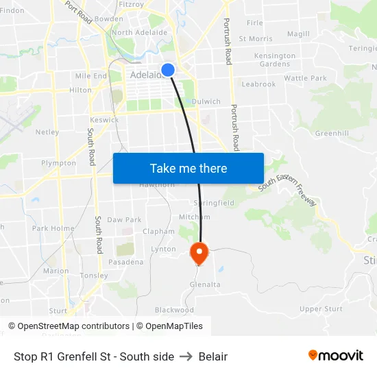 Stop R1 Grenfell St - South side to Belair map