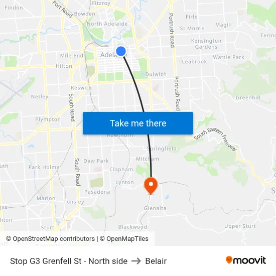 Stop G3 Grenfell St - North side to Belair map