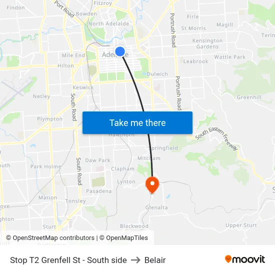Stop T2 Grenfell St - South side to Belair map