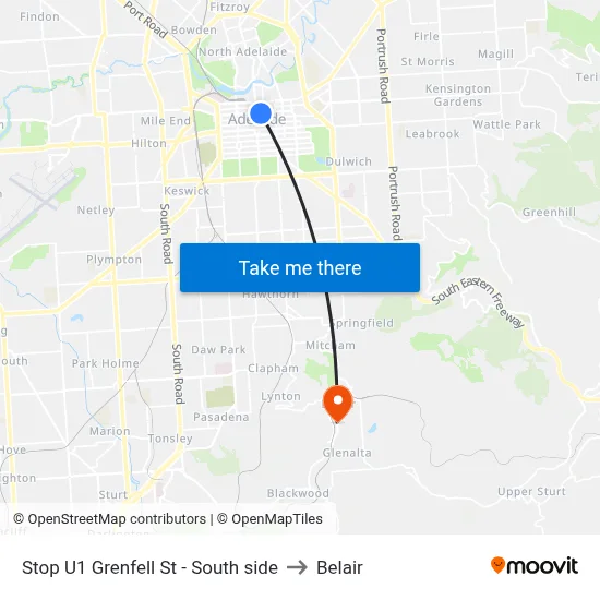 Stop U1 Grenfell St - South side to Belair map