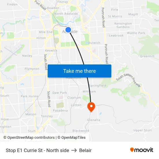 Stop E1 Currie St - North side to Belair map