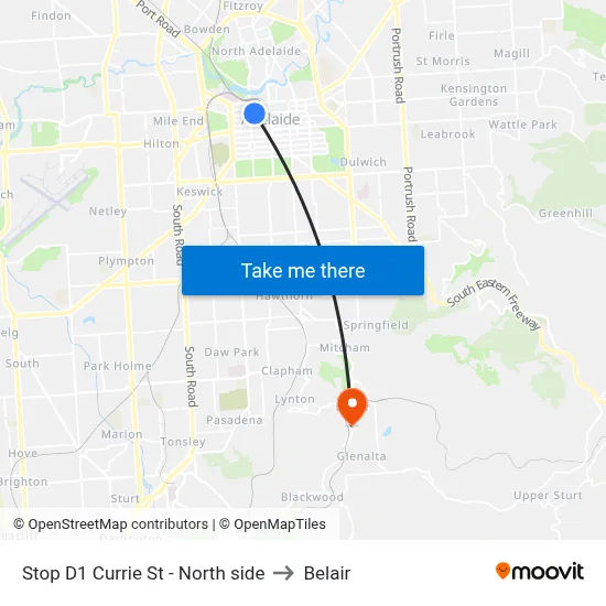 Stop D1 Currie St - North side to Belair map