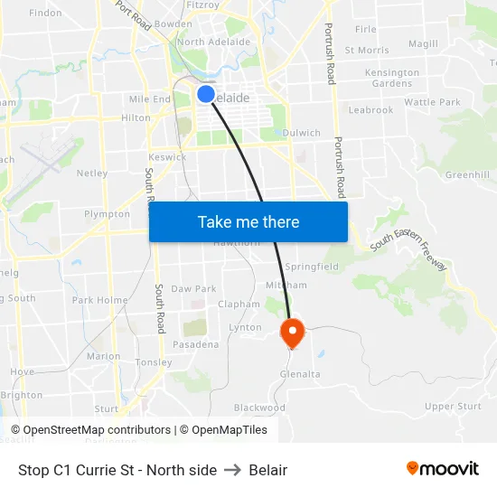 Stop C1 Currie St - North side to Belair map