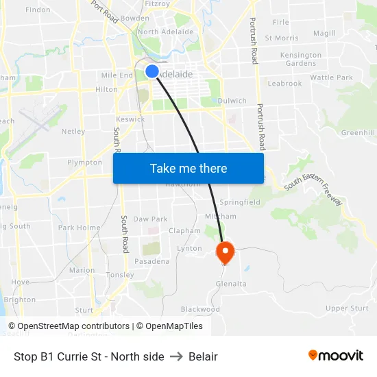 Stop B1 Currie St - North side to Belair map