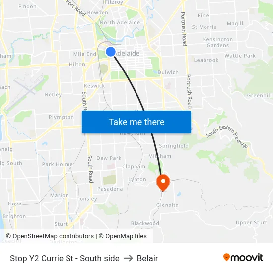 Stop Y2 Currie St - South side to Belair map