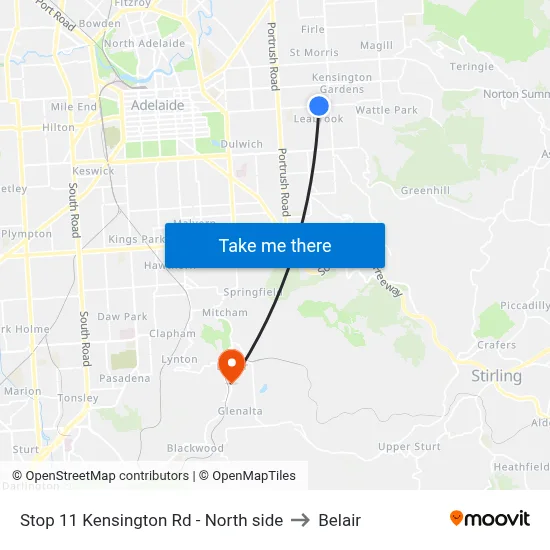 Stop 11 Kensington Rd - North side to Belair map