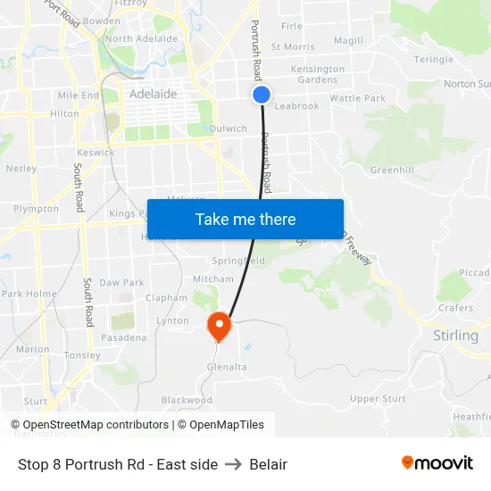 Stop 8 Portrush Rd - East side to Belair map