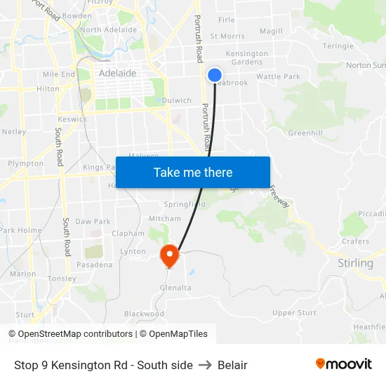 Stop 9 Kensington Rd - South side to Belair map