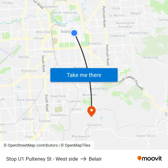 Stop U1 Pulteney St - West side to Belair map