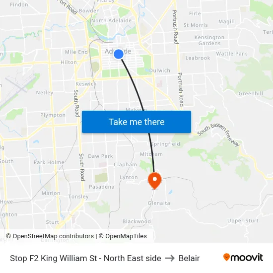 Stop F2 King William St - North East side to Belair map