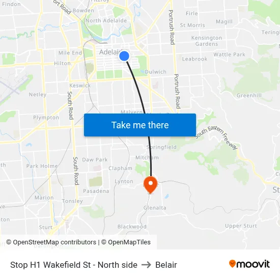 Stop H1 Wakefield St - North side to Belair map