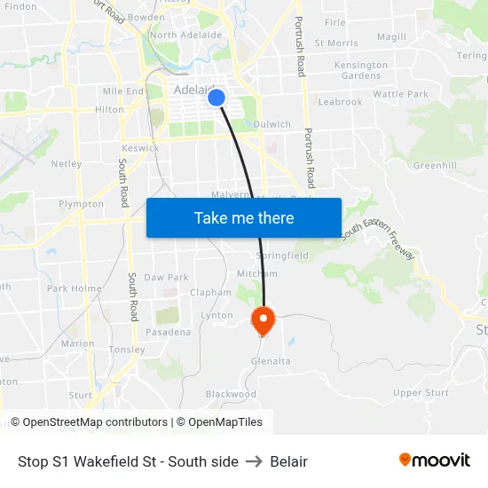 Stop S1 Wakefield St - South side to Belair map