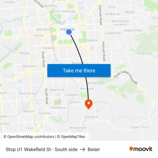 Stop U1 Wakefield St - South side to Belair map