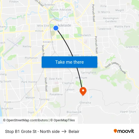 Stop B1 Grote St - North side to Belair map