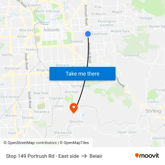 Stop 149 Portrush Rd - East side to Belair map
