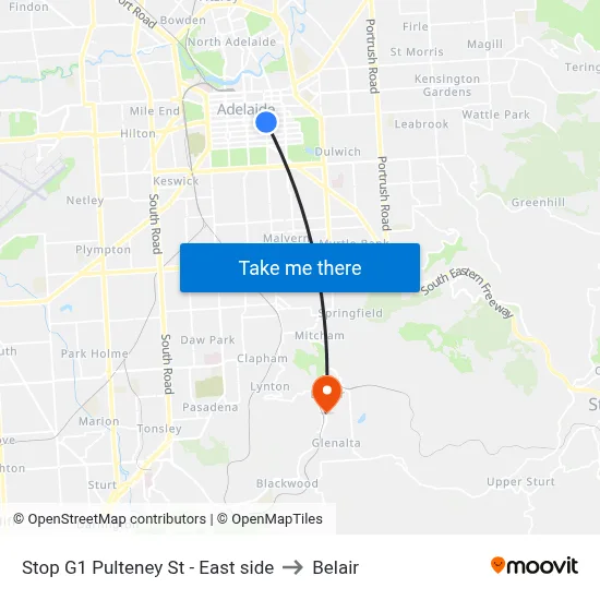 Stop G1 Pulteney St - East side to Belair map