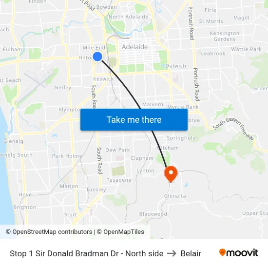 Stop 1 Sir Donald Bradman Dr - North side to Belair map