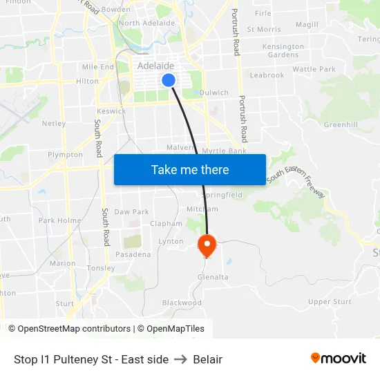 Stop I1 Pulteney St - East side to Belair map