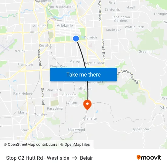 Stop O2 Hutt Rd - West side to Belair map
