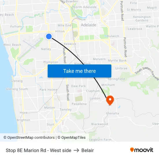 Stop 8E Marion Rd - West side to Belair map