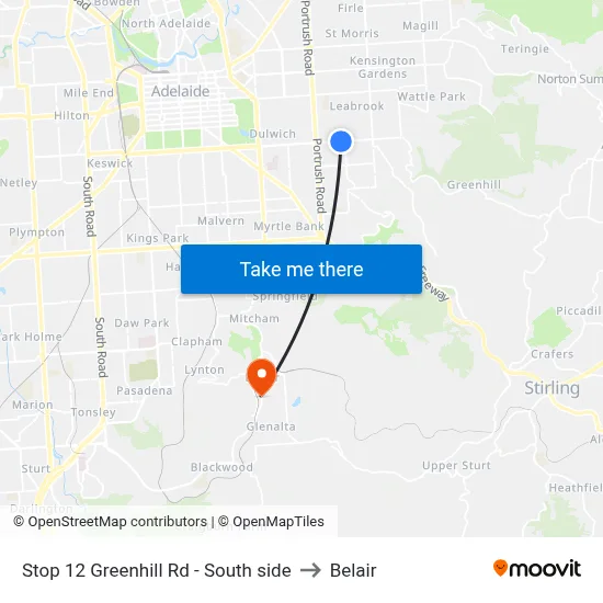 Stop 12 Greenhill Rd - South side to Belair map