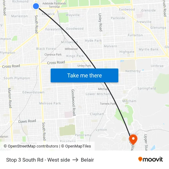 Stop 3 South Rd - West side to Belair map