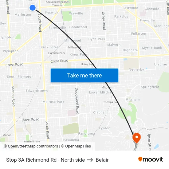 Stop 3A Richmond Rd - North side to Belair map
