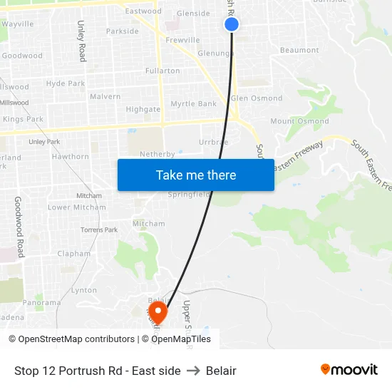 Stop 12 Portrush Rd - East side to Belair map