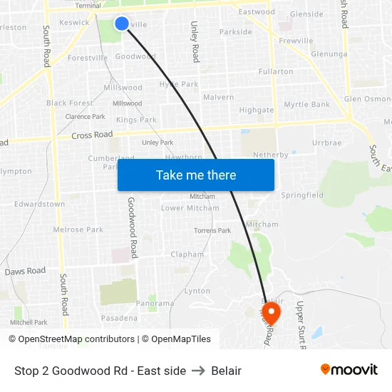 Stop 2 Goodwood Rd - East side to Belair map