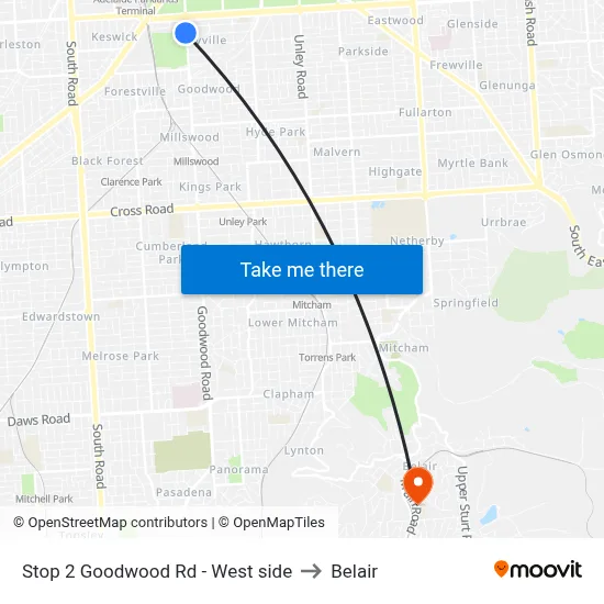 Stop 2 Goodwood Rd - West side to Belair map