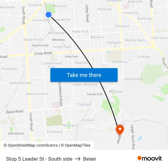 Stop 5 Leader St - South side to Belair map